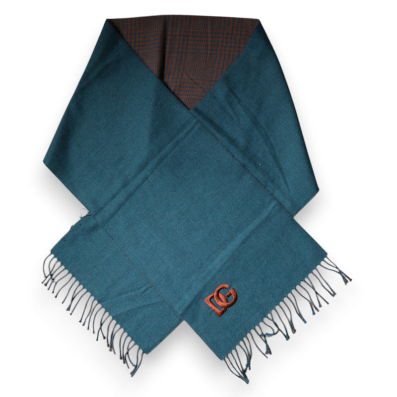 Blue Green Wool Fringes Wrap Shawl Scarf Dolce & Gabbana