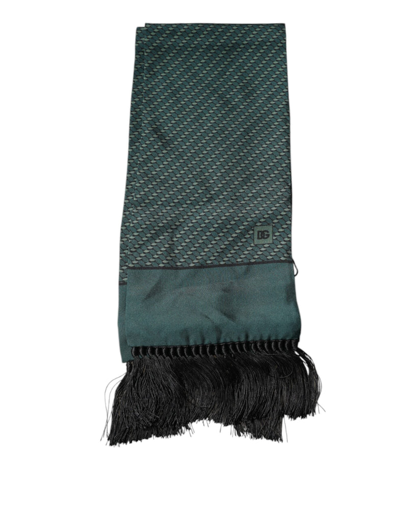 Dark Green Fantasy Fringes Neck Wrap Scarf Dolce & Gabbana