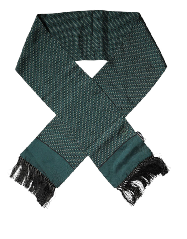 Dark Green Fantasy Fringes Neck Wrap Scarf Dolce & Gabbana