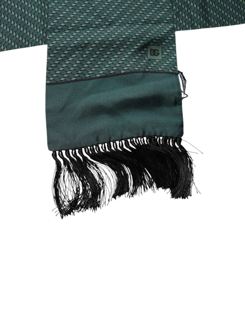 Dark Green Fantasy Fringes Neck Wrap Scarf Dolce & Gabbana