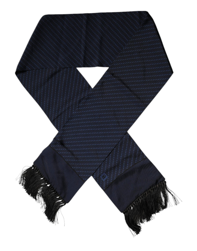 Dark Blue Fantasy Fringes Neck Wrap Scarf Dolce & Gabbana
