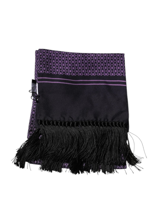 Purple Fantasy Silk Fringes Neck Wrap Scarf Dolce & Gabbana