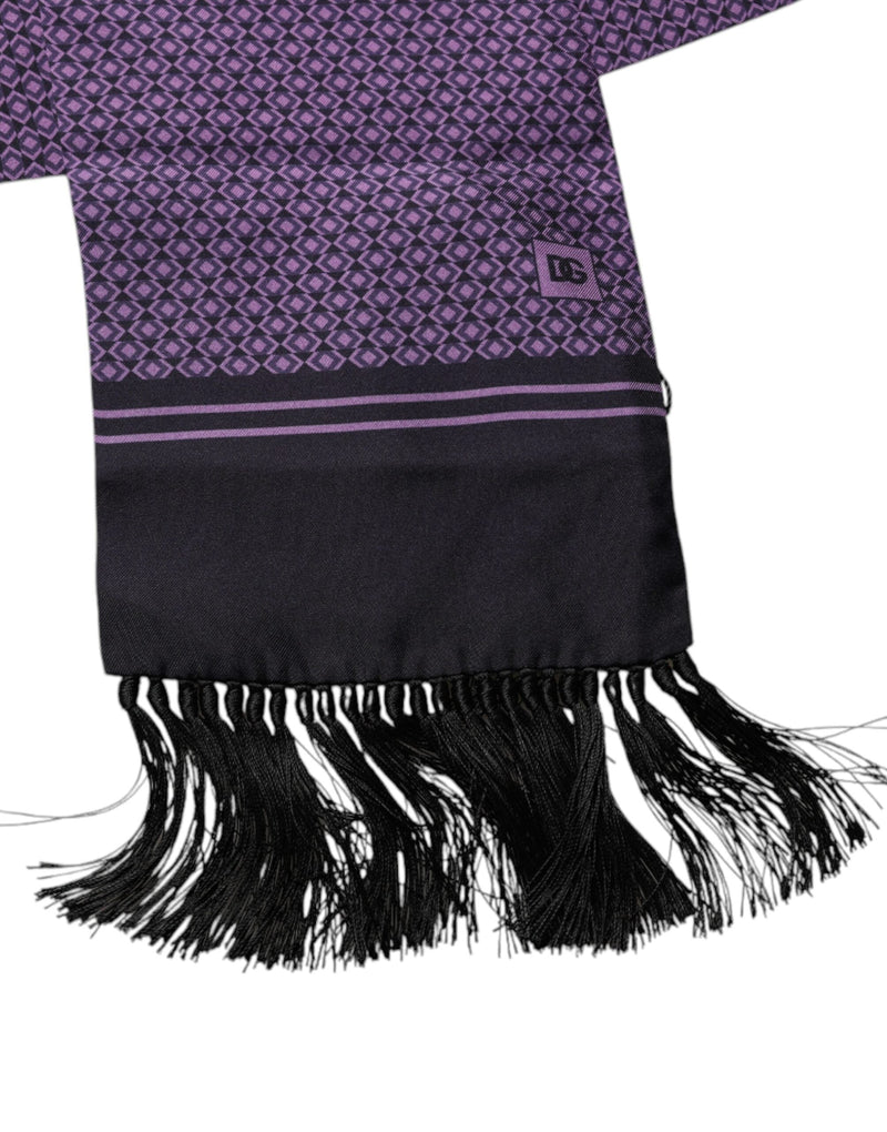 Purple Fantasy Silk Fringes Neck Wrap Scarf Dolce & Gabbana
