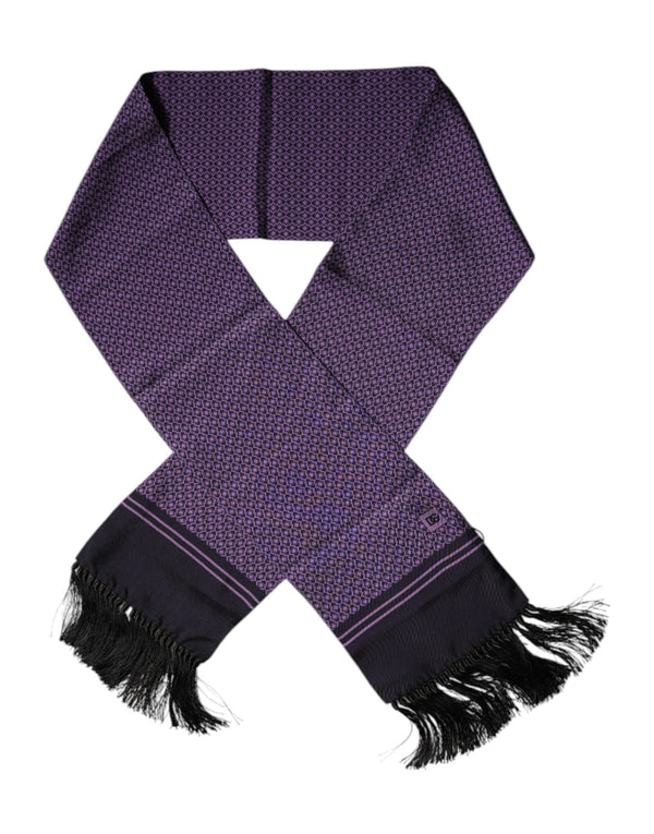 Purple Fantasy Silk Fringes Neck Wrap Scarf Dolce & Gabbana