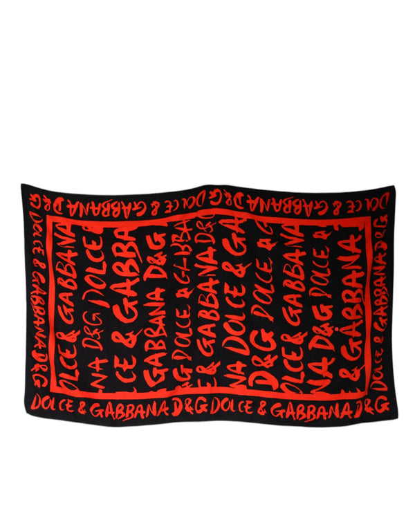 Black Red Logo Print Cotton Beach Towel Dolce & Gabbana