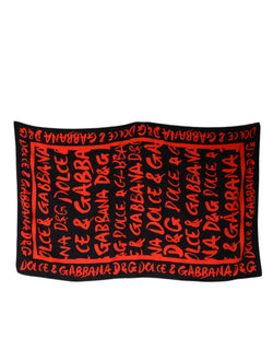 Black Red Logo Print Cotton Beach Towel Dolce & Gabbana