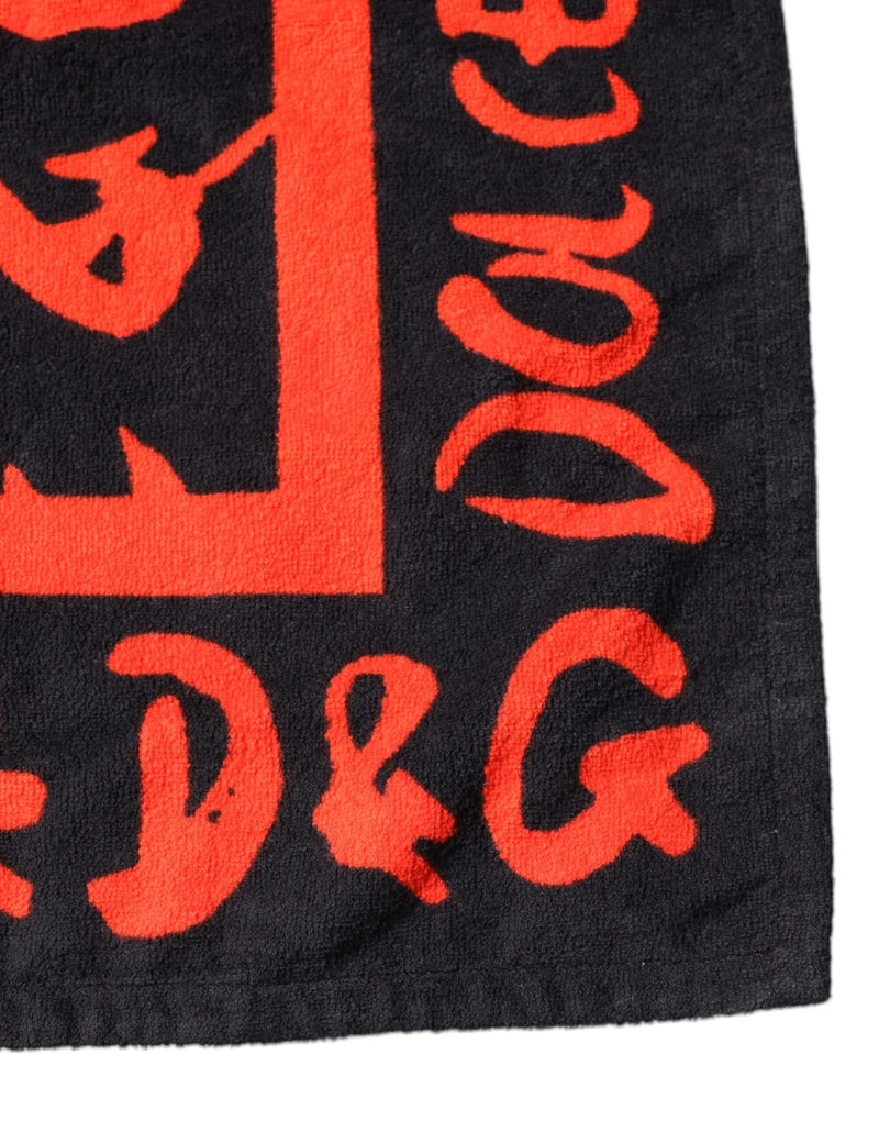 Black Red Logo Print Cotton Beach Towel Dolce & Gabbana