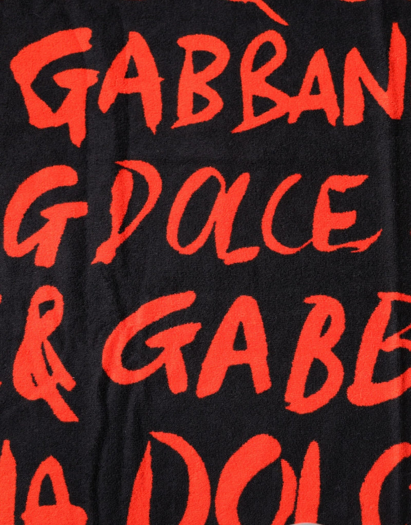 Black Red Logo Print Cotton Beach Towel Dolce & Gabbana
