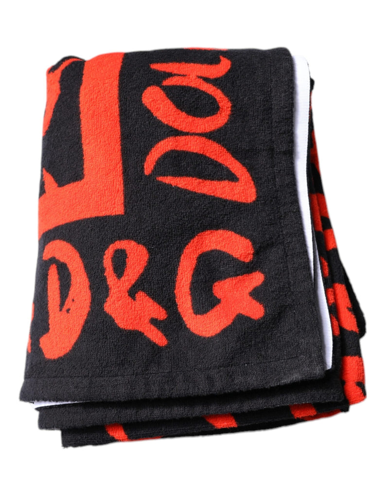 Black Red Logo Print Cotton Beach Towel Dolce & Gabbana