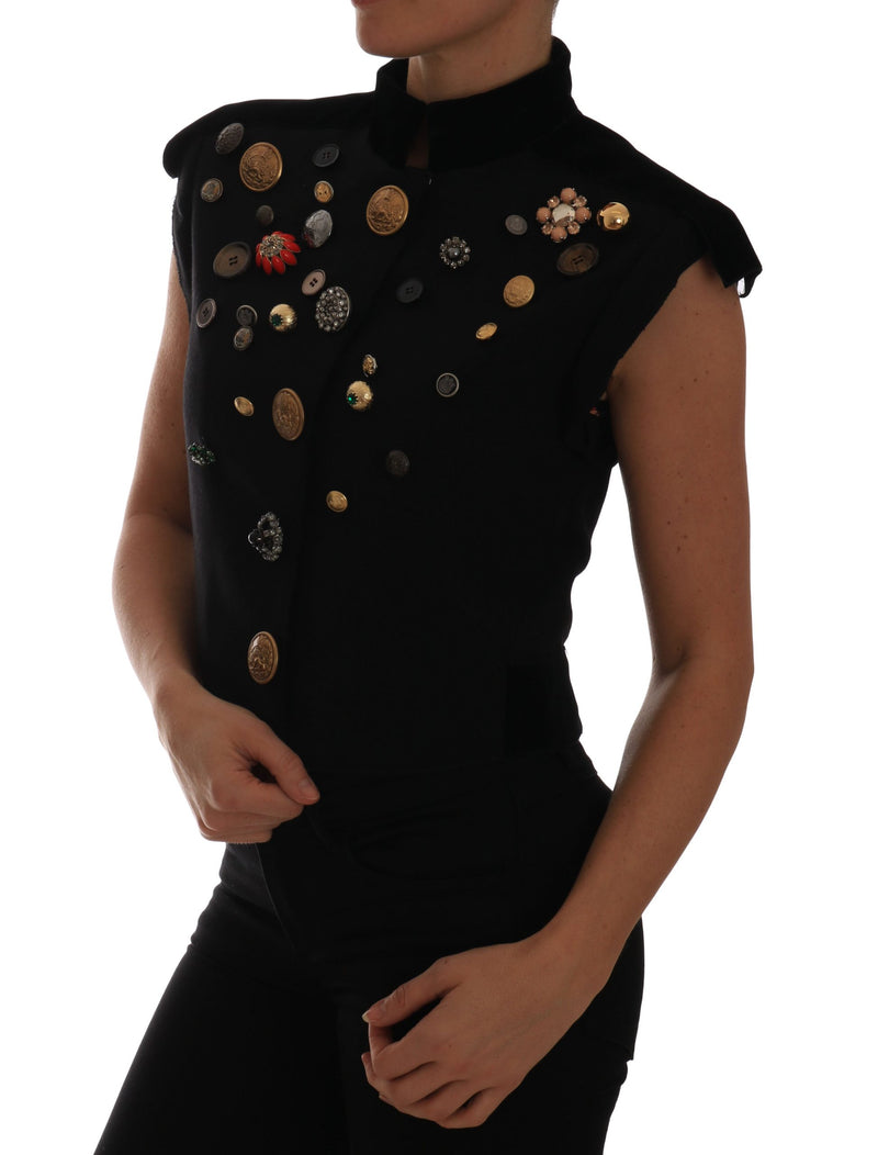 Embellished Black Military Style Vest Dolce & Gabbana