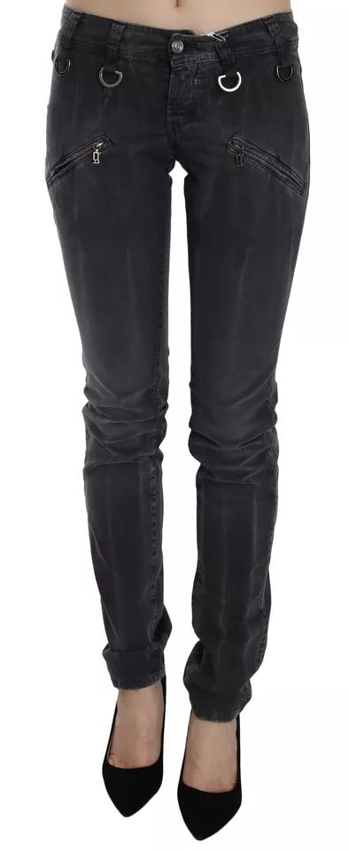 Grey Washed Low Waist Zipper Side Skinny Denim Jeans John Galliano
