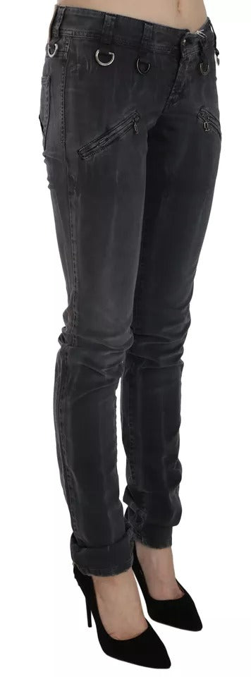 Grey Washed Low Waist Zipper Side Skinny Denim Jeans John Galliano
