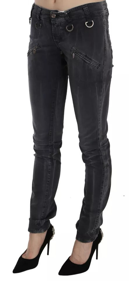 Grey Washed Low Waist Zipper Side Skinny Denim Jeans John Galliano
