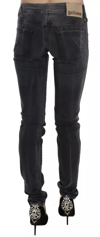 Grey Washed Low Waist Zipper Side Skinny Denim Jeans John Galliano