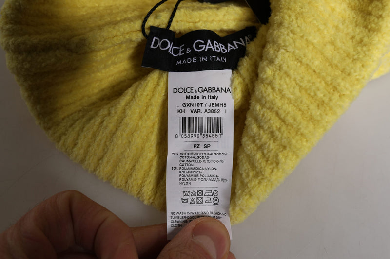 Yellow Cotton Knitted Winter Beanie Hat Dolce & Gabbana