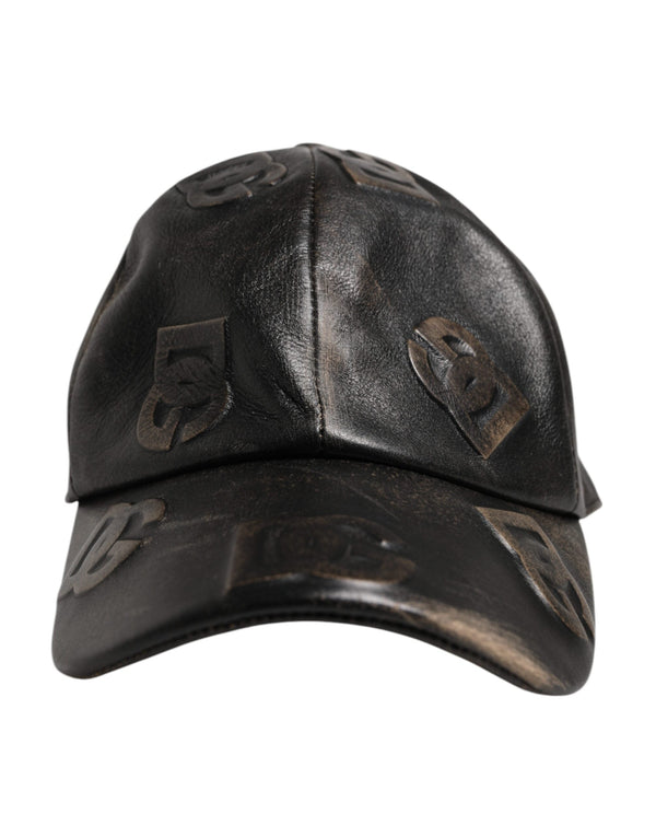 Brown Leather Logo Monogram Baseball Cap Dolce & Gabbana