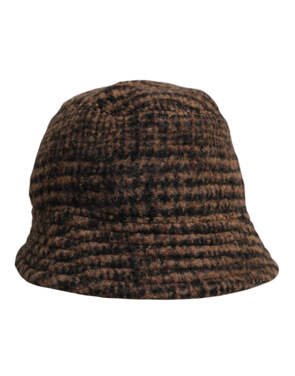 Brown Houndstooth Wool Woven Bucket Hat Dolce & Gabbana