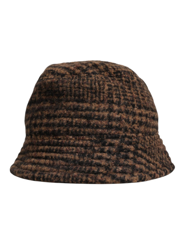 Brown Houndstooth Wool Woven Bucket Hat Dolce & Gabbana