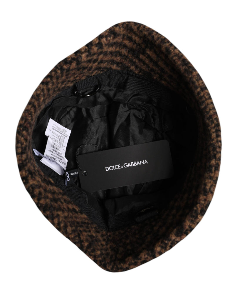 Brown Houndstooth Wool Woven Bucket Hat Dolce & Gabbana