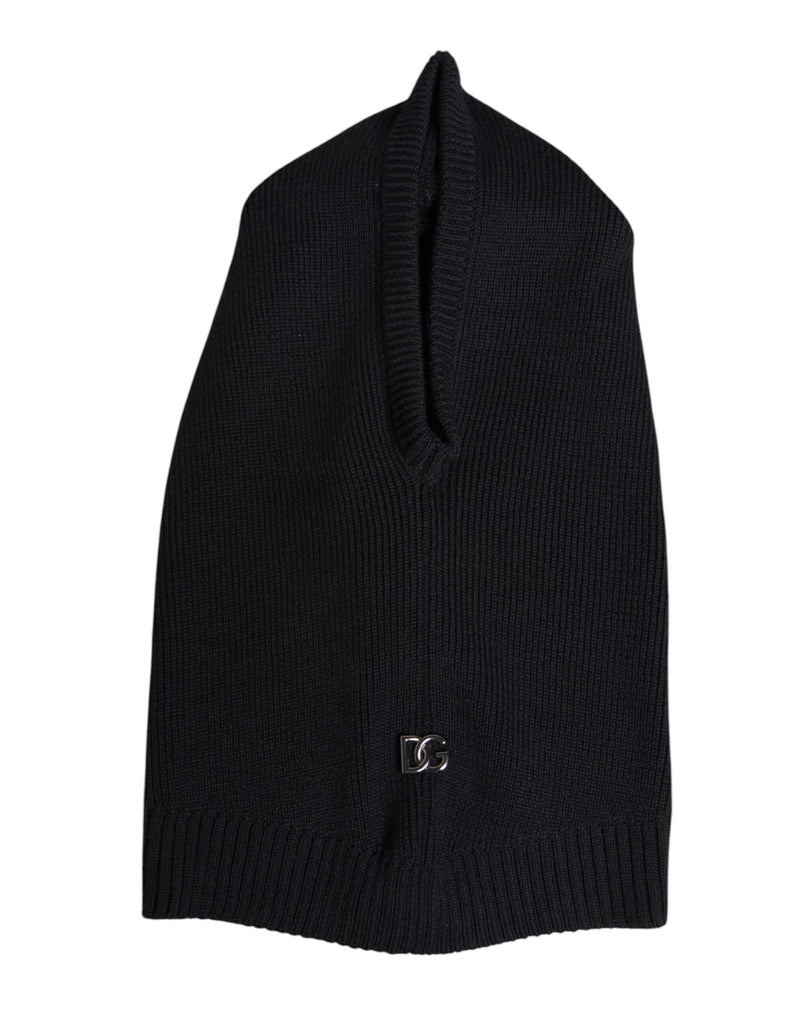 Black Wool Whole Head Wrap Balaclava Hat Dolce & Gabbana