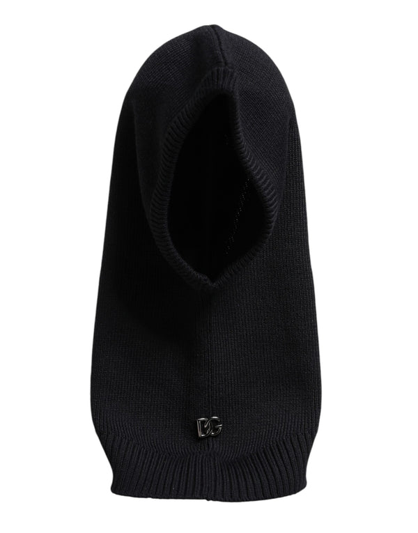 Black Wool Whole Head Wrap Balaclava Hat Dolce & Gabbana