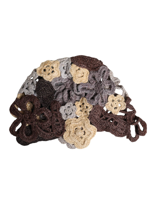 Multicolor Floral Silk Crochet Beanie Hat Dolce & Gabbana