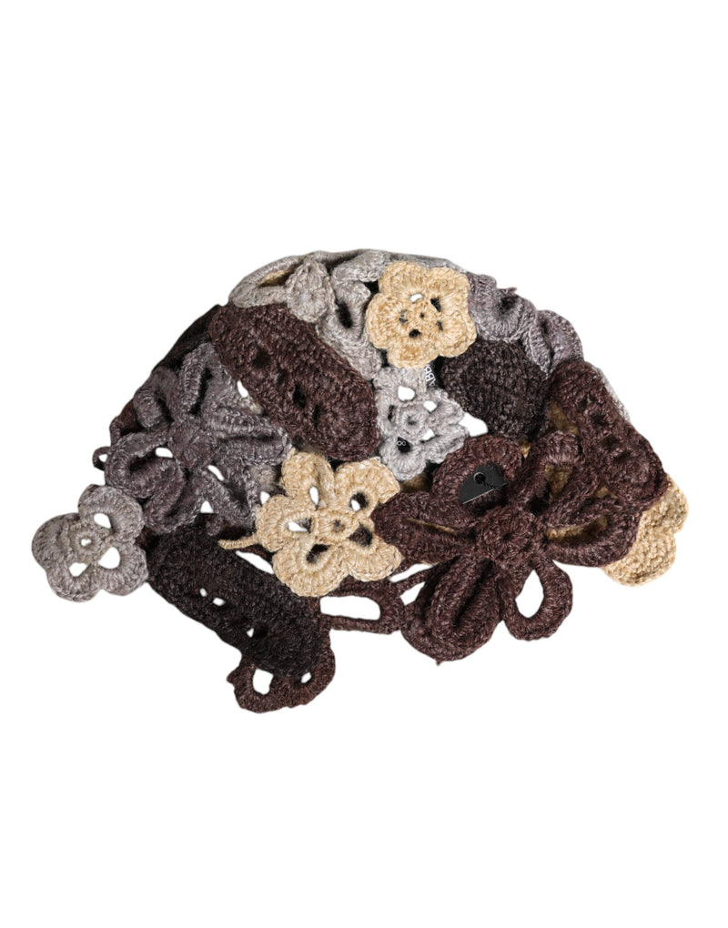 Multicolor Floral Silk Crochet Beanie Hat Dolce & Gabbana
