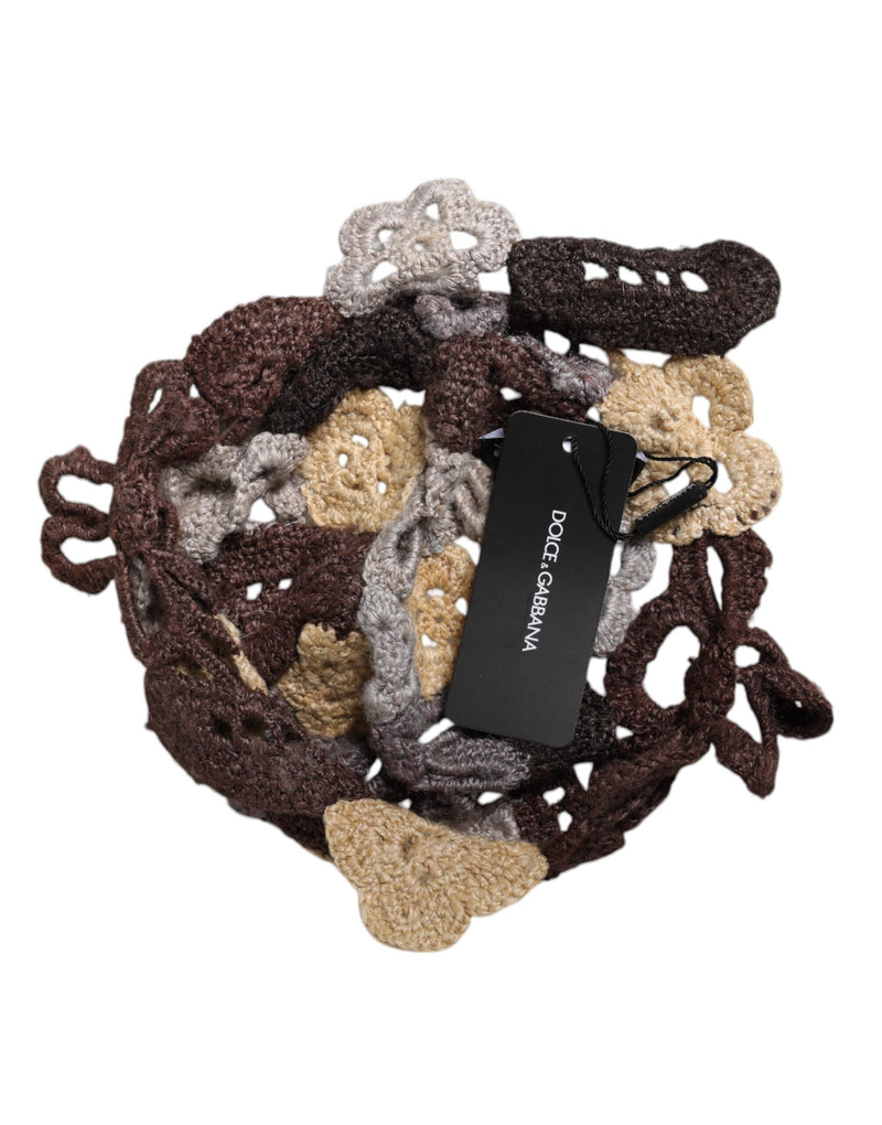 Multicolor Floral Silk Crochet Beanie Hat Dolce & Gabbana