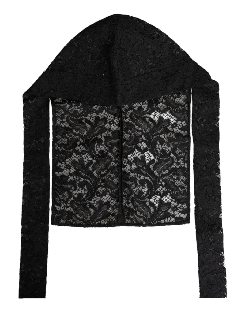 Black Floral Lace Whole Head Wrap Hat Dolce & Gabbana