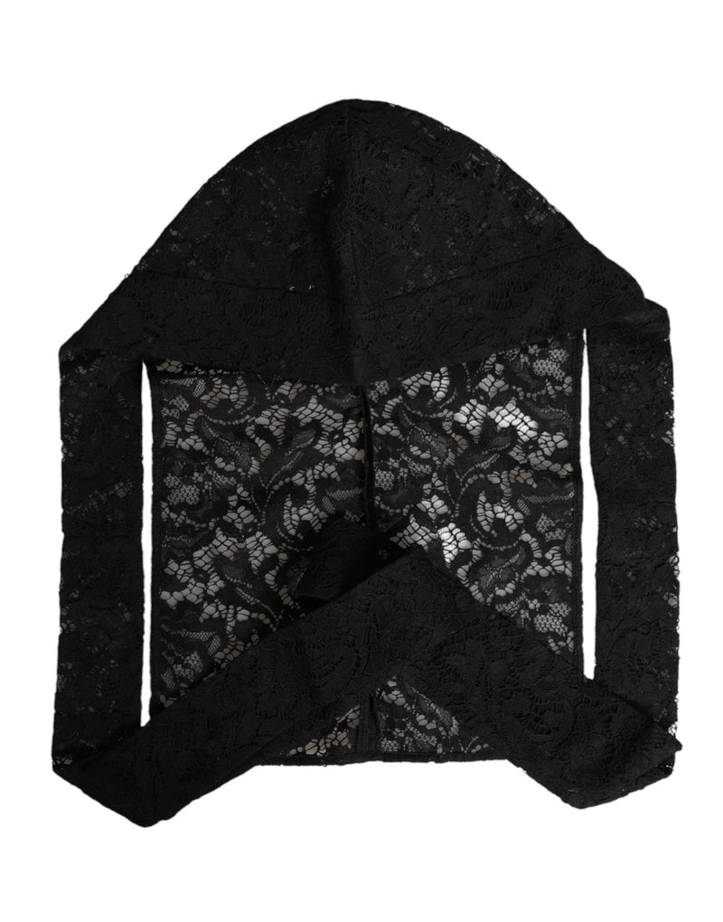 Black Floral Lace Whole Head Wrap Hat Dolce & Gabbana