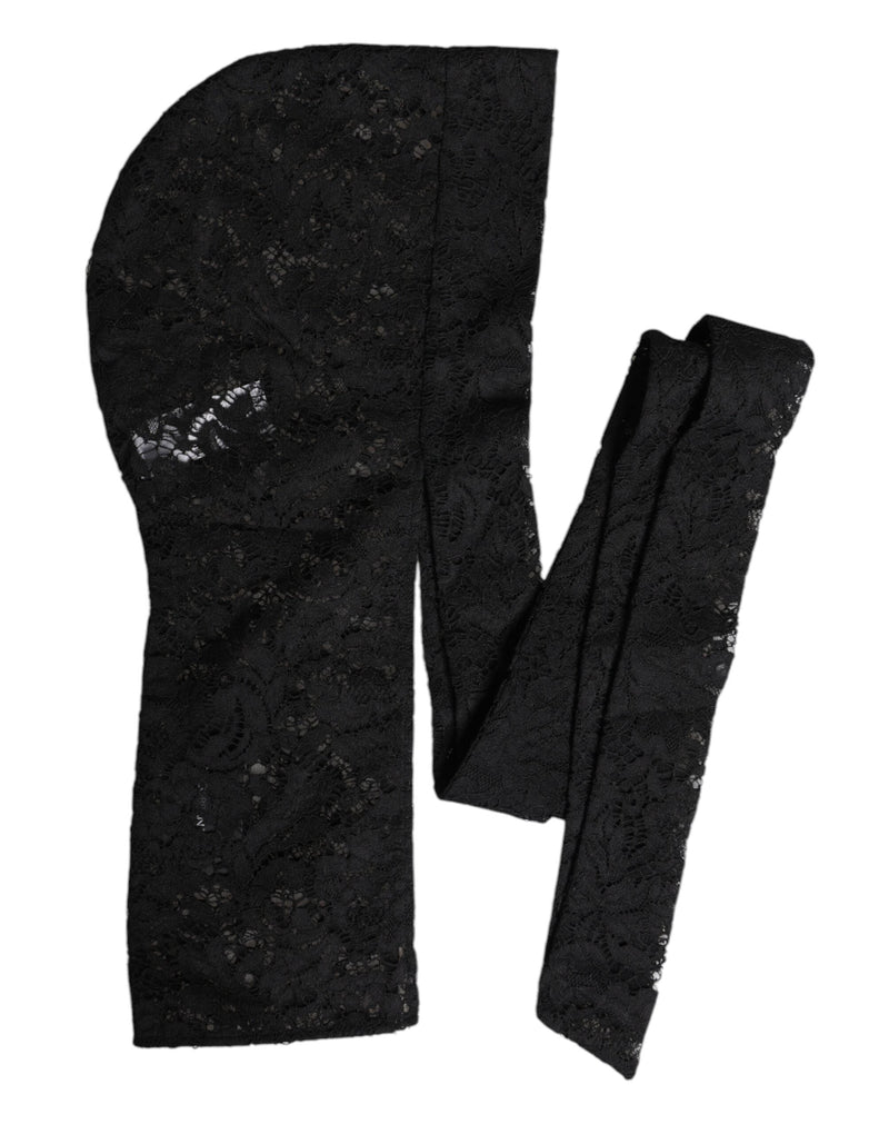 Black Floral Lace Whole Head Wrap Hat Dolce & Gabbana