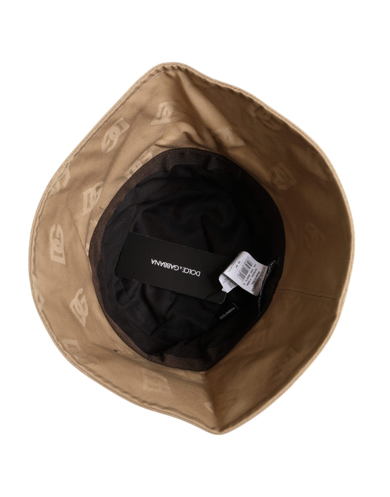 Beige Logo Monogram Cotton Bucket Cap Dolce & Gabbana