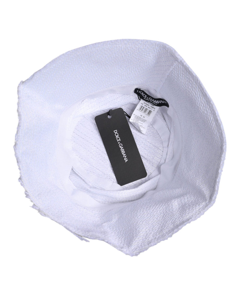 White Polyester Wide Brim Bucket Hat Dolce & Gabbana
