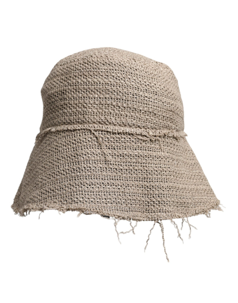 Beige Linen Wide Brim Bucket Hat Dolce & Gabbana