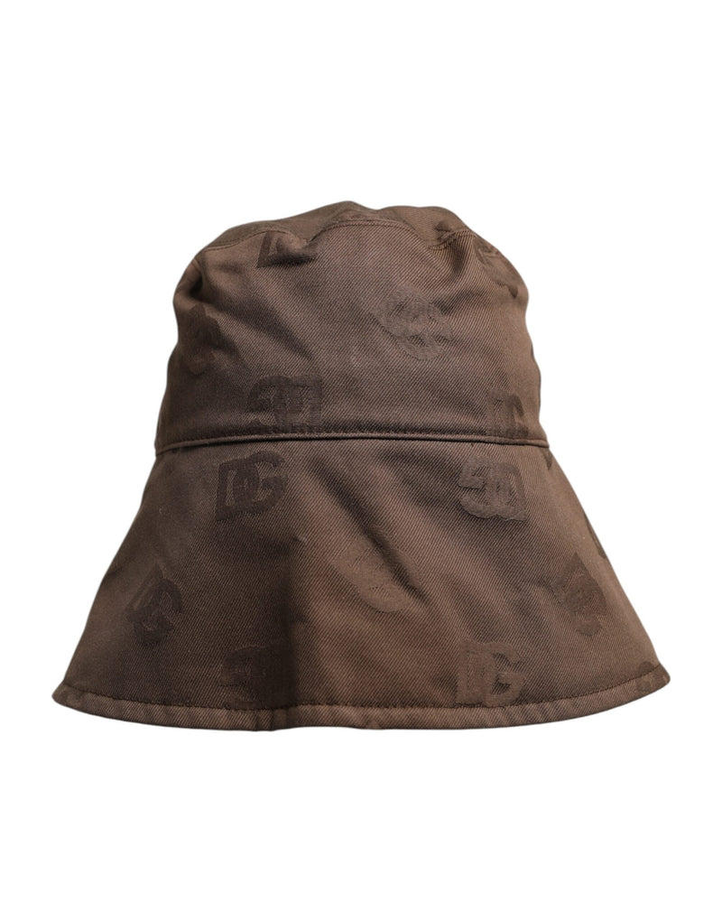 Brown Logo Monogram Cotton Bucket Cap Dolce & Gabbana