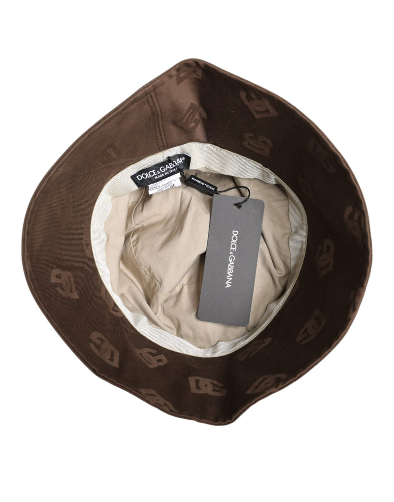 Brown Logo Monogram Cotton Bucket Cap Dolce & Gabbana