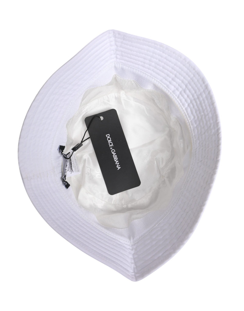 White Cotton Wide Brim Bucket Hat Dolce & Gabbana