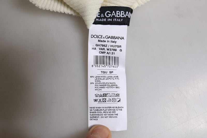 Beige Wool Blend Knitted Beanie Cap Dolce & Gabbana