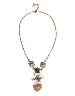 Gold Brass Lily Crystal Sacred Heart Pendant Necklace Dolce & Gabbana
