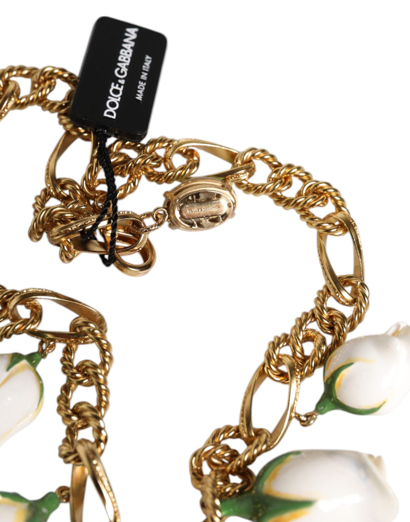 Gold Brass Short Chain Flower Crystal Pendant Necklace Dolce & Gabbana