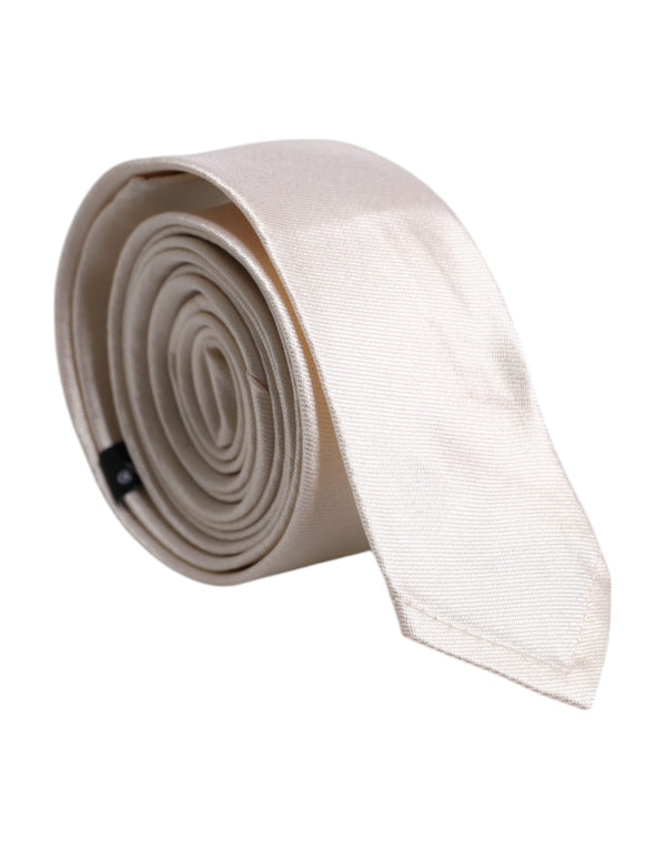 White Solid Silk Adjustable Necktie Tie Dolce & Gabbana