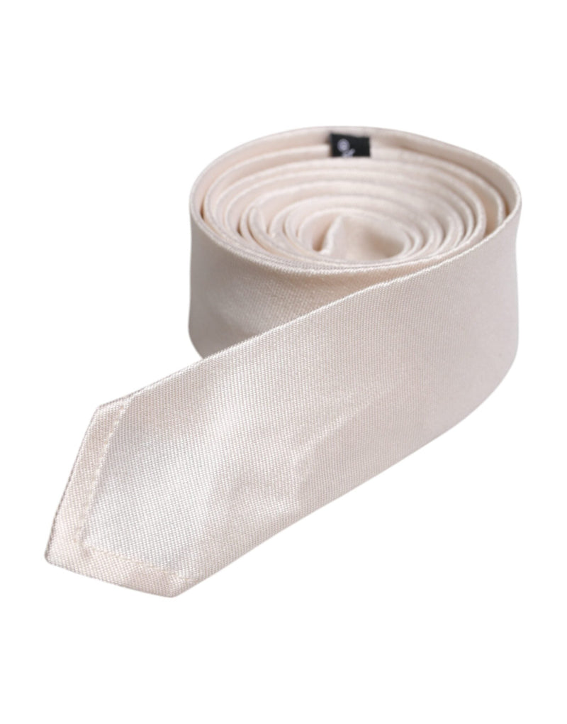 White Solid Silk Adjustable Necktie Tie Dolce & Gabbana