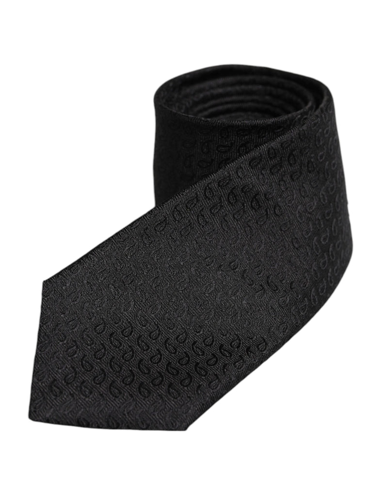 Black Patterned Silk Adjustable Necktie Tie Dolce & Gabbana