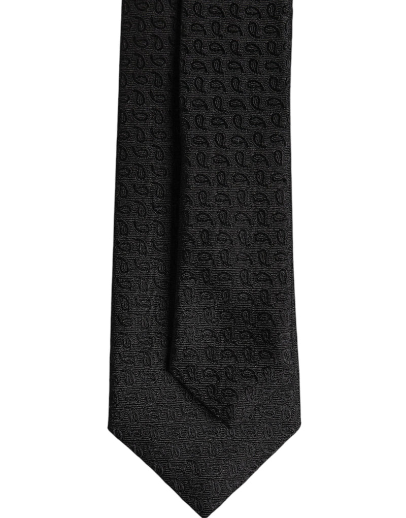 Black Patterned Silk Adjustable Necktie Tie Dolce & Gabbana