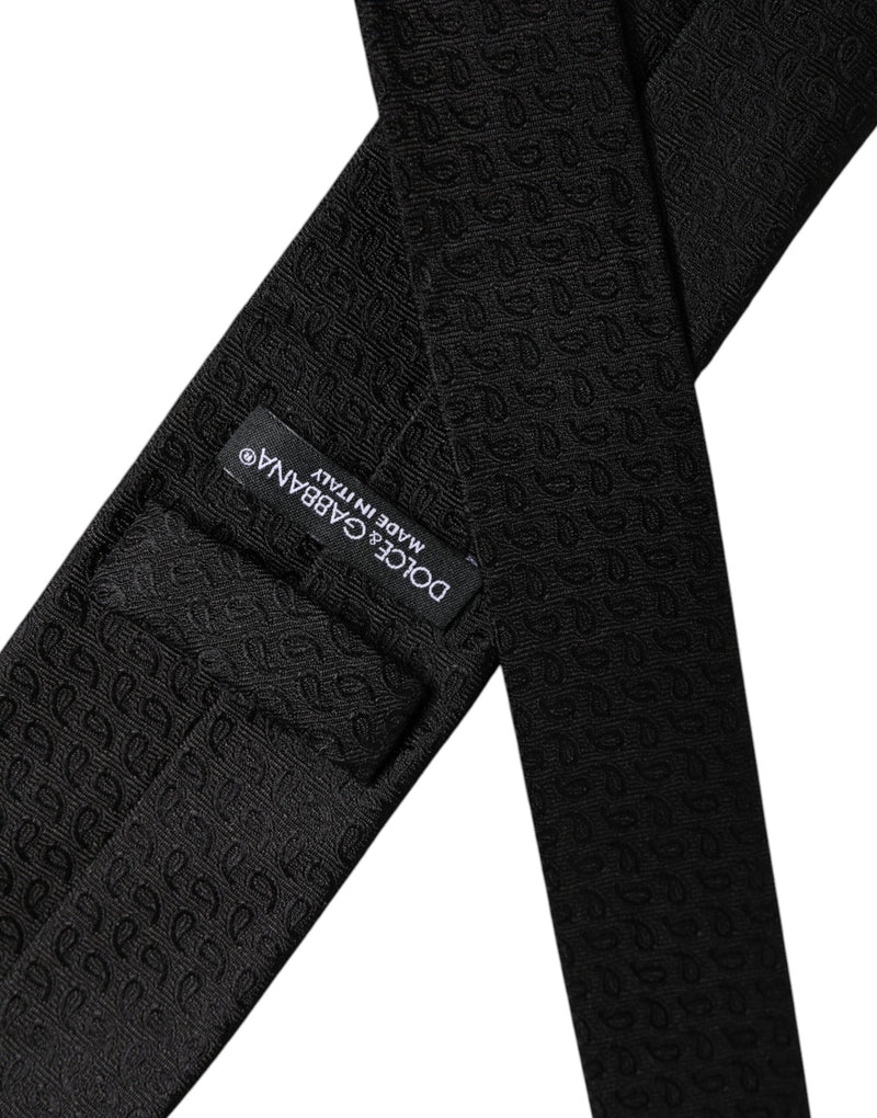 Black Patterned Silk Adjustable Necktie Tie Dolce & Gabbana