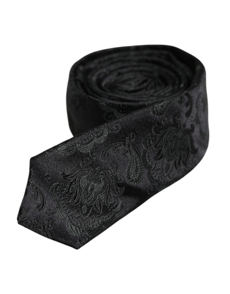 Dark Green Floral Silk Adjustable Necktie Tie Dolce & Gabbana