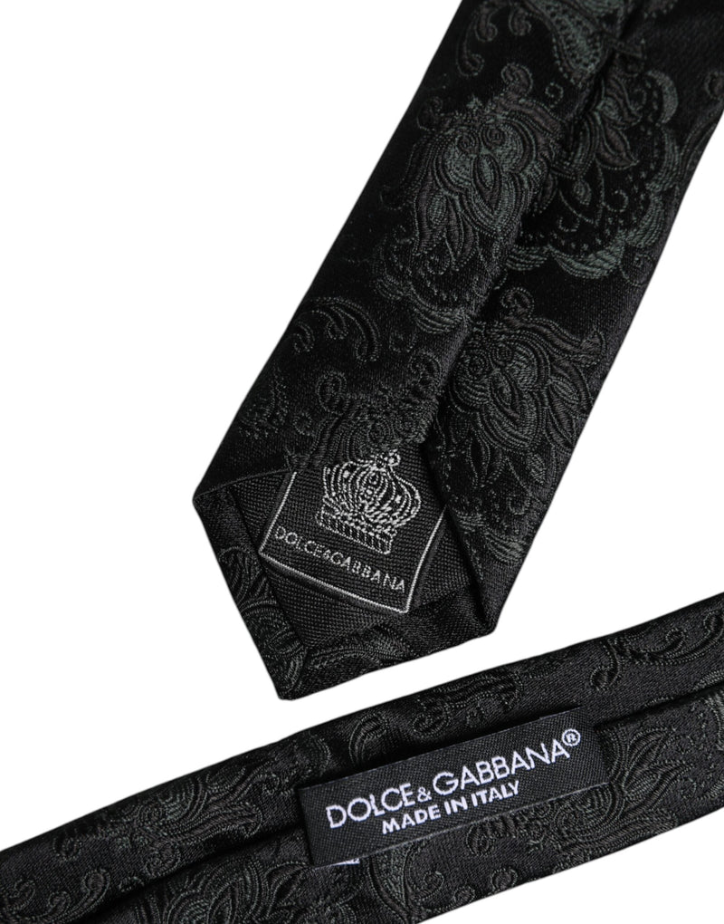 Dark Green Floral Silk Adjustable Necktie Tie Dolce & Gabbana
