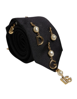 Black Logo Embellished Adjustable Necktie Tie Dolce & Gabbana