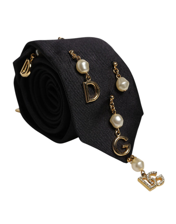 Black Logo Embellished Adjustable Necktie Tie Dolce & Gabbana
