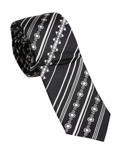 Black White Stripes Silk Adjustable Necktie Tie Dolce & Gabbana